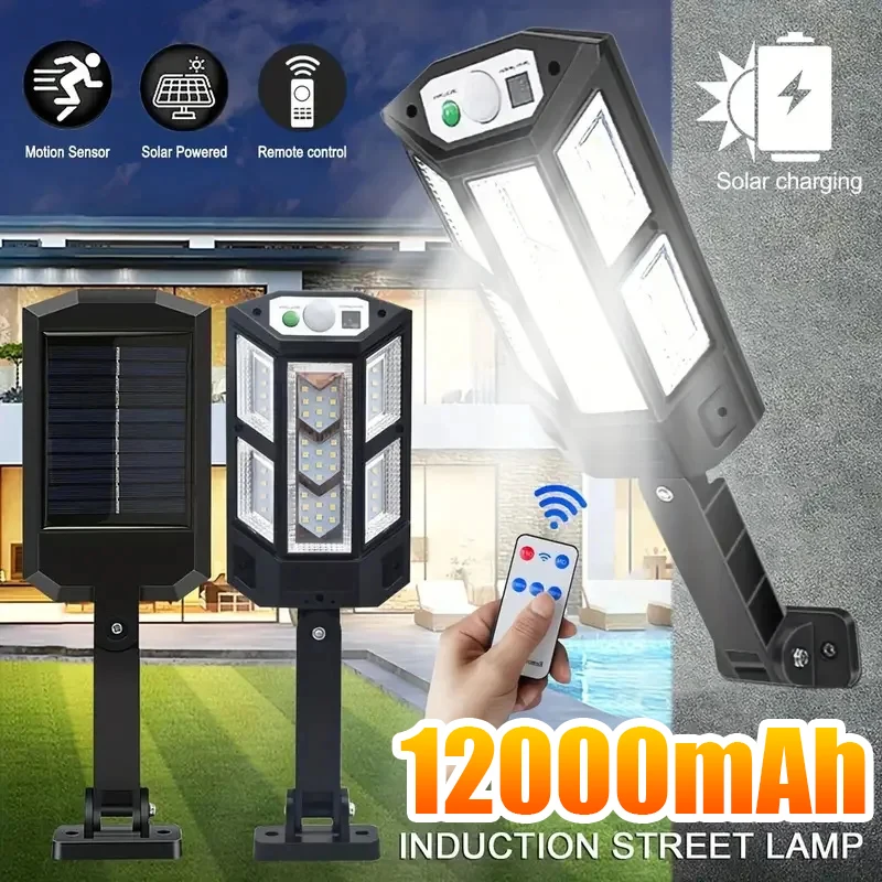 12000Mah ใหม่ล่าสุดพลังงานแสงอาทิตย์กลางแจ้ง 80000LM Motion Sensor โคมไฟพลังงานแสงอาทิตย์กลางแจ้งกันน้ํา IPX65 สวนแสงแดด Street ไฟ Led