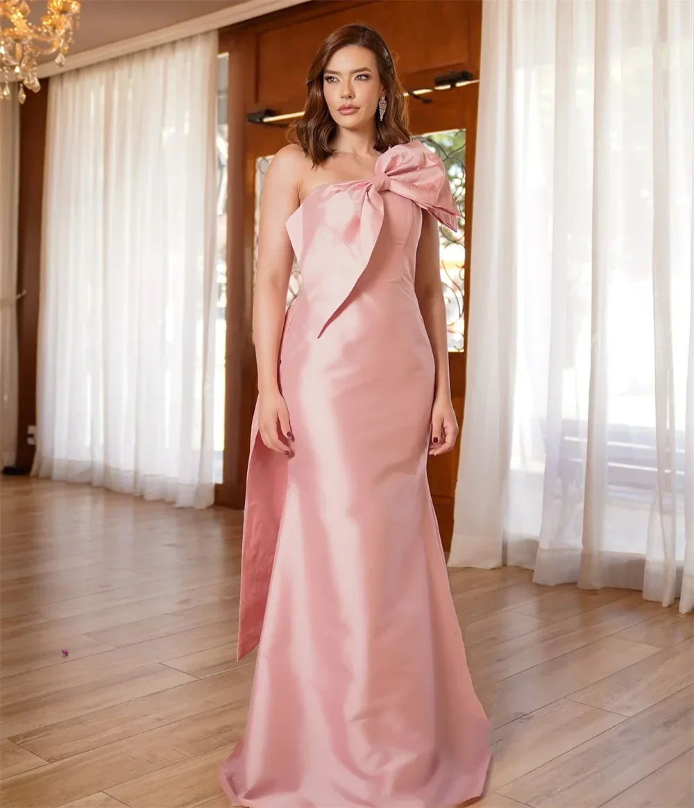 

Customized Classic Fashion Pleat Ruched Draped Bow Mermaid One-shoulder Long Dresses Cocktail Dresses High Quality Retro Pastrol