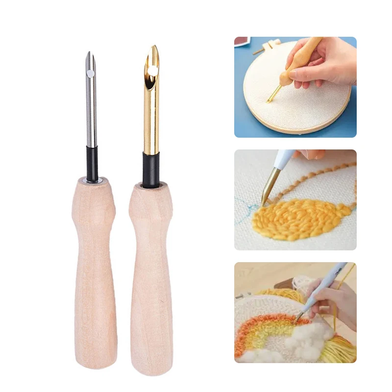 3.5mm/5mm Simple Yuan Wooden Shank Poke Pen Knitting Embroidery Pen Shank Craft Punching Needle DIY Tools Sewing Accessories