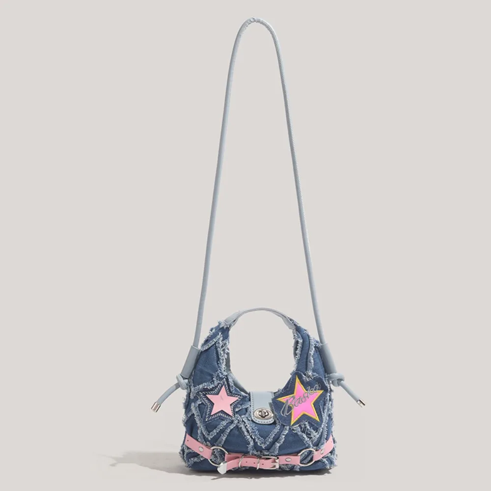 

Simple Y2K Pink Star Crossbody Bag Spice Girl Harajuku Denim Handbag Aesthetic All-match Underarm Shoulder Bag Travel