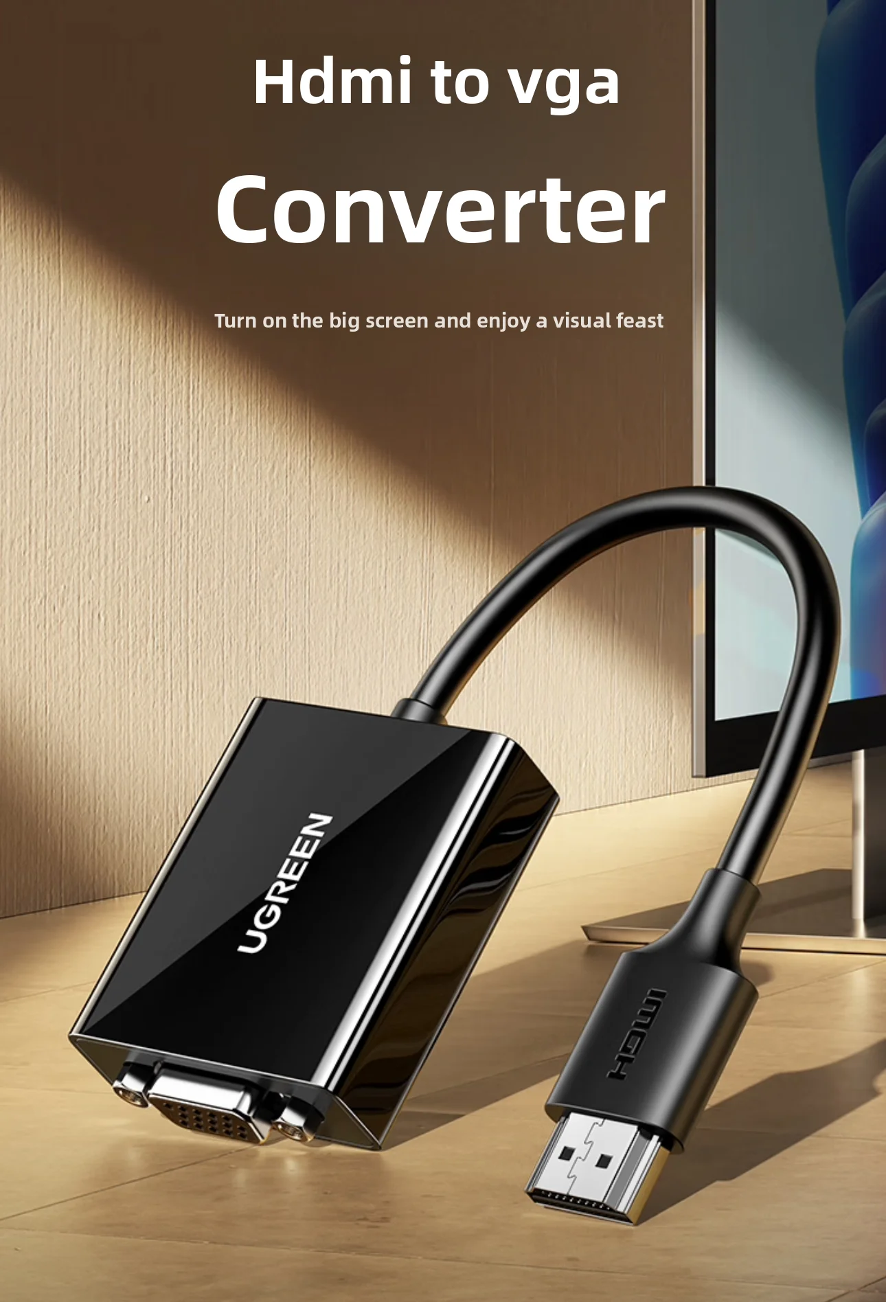 UGREEN HD-MI to VGA Adapter with 1080P/60Hz Support and USB-C Power Delivery