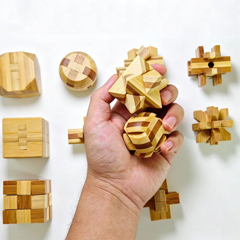 NEW 4.5CM Lu Ban Lock Puzzle Bamboo Unlock Interlock Brain Teaser Toys IQ and Logic Test Educational Gifts For Kids & Adults view 3