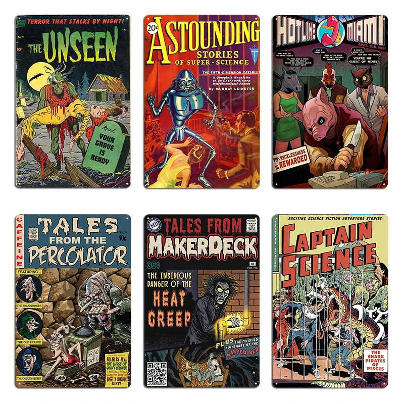 قبرك جاهز الخط الساخن ميامي قصص مذهلة للعلوم الفائقة المجلد 05 ملصق علامة معدنية كوميدية للخيال العلمي في ثلاثينيات القرن العشرين #1