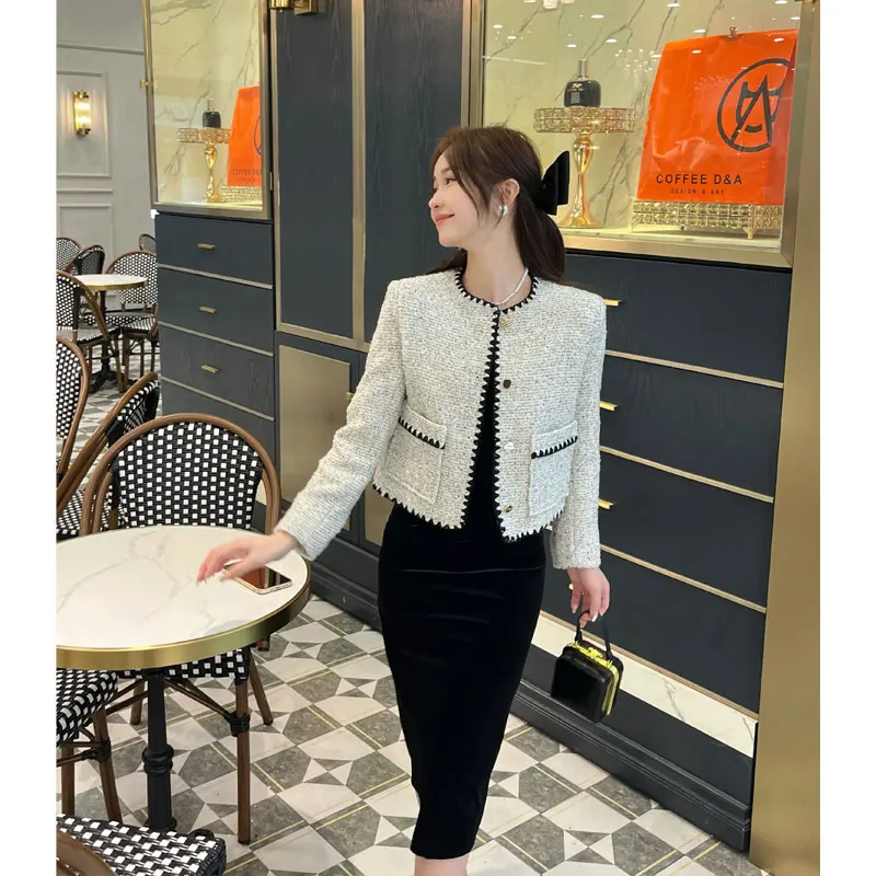 

Ele Small Fraance Sle Jaet Women's Spring 2026 New High-End ort Top Faion Polyester Fiber Long Sve Coat