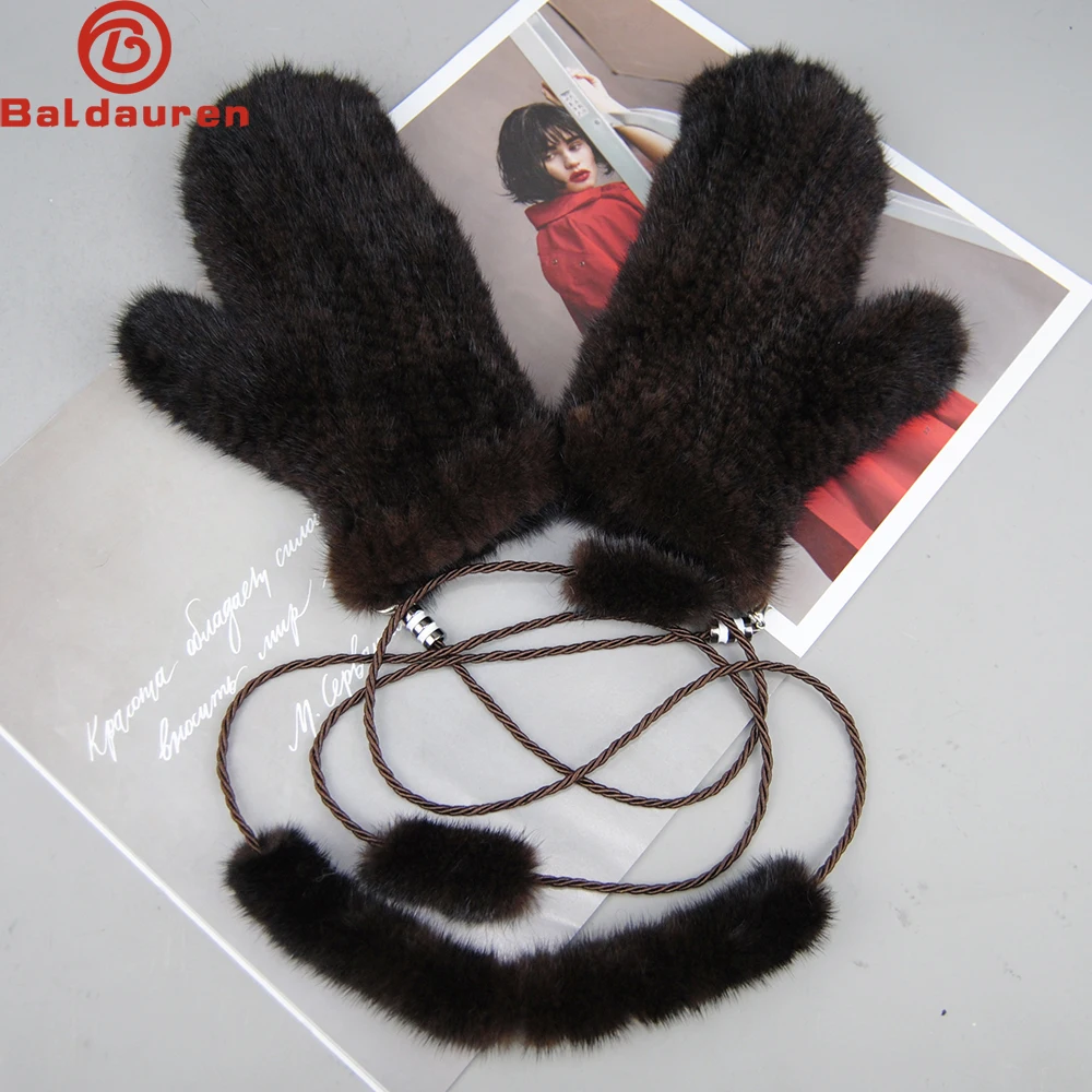 New Women 100% Real Genuine Knitted Mink Fur Mittens Winter Warm Lady Real Mink Fur Fashion Lady Gloves Handmade Knit Fur Mitten