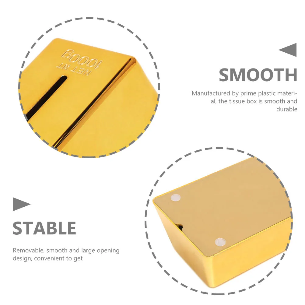 

Gold Bar Shaped Tissue Box Household Plastic Napkin Case Large Opening for Bathroom Living Room Office Decorative Tissue