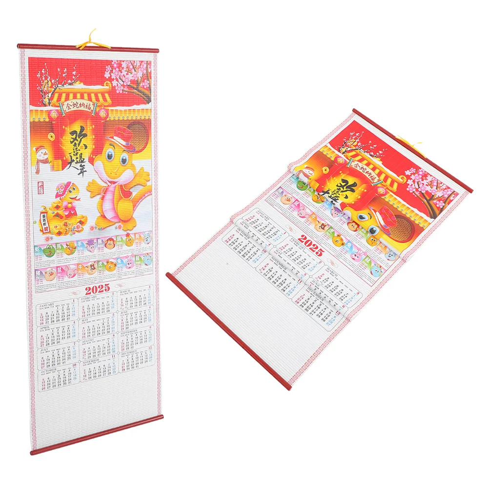 

2 Pcs Year Snake Scroll Calendar White Board Chinese New 2024 Lunar Number Paper Monthly Wall Planner Office