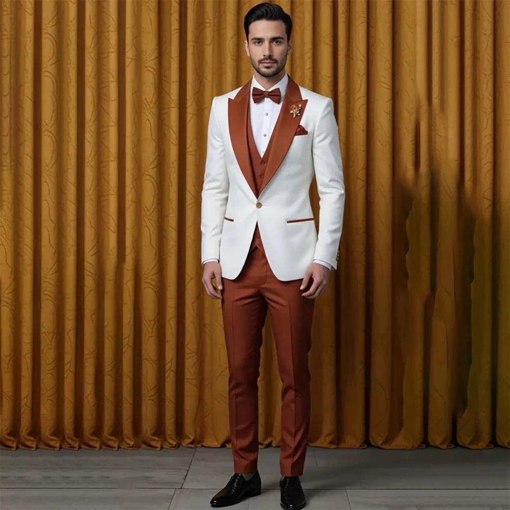 

Fashion Back Vent Men's Suist Customzied One-Button Slim Blazer Luxury 3 Piece Jacket Pants Vest Elegant Wedding Outfits