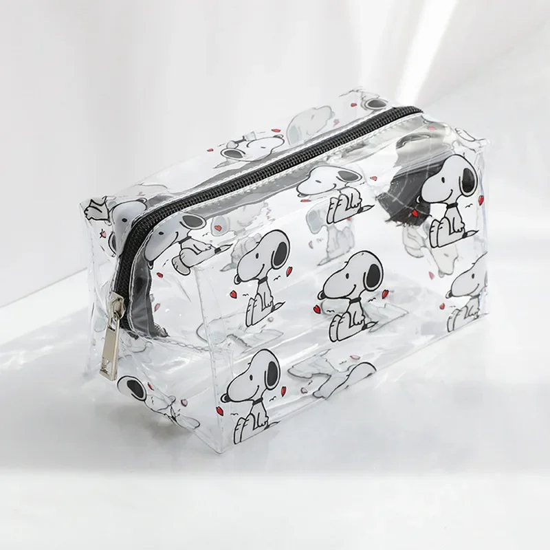 Bolsa de maquillaje Snoopy para chica al aire libre, bolsa de cosméticos necesaria para mujer, organizador de viaje transparente, bolsa de aseo