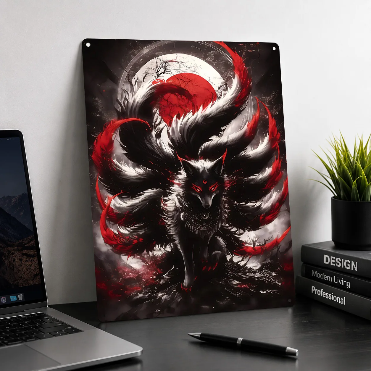 Black Red Kitsune Fox Metal Poster Perfect Gift for Fans Lovers Customized Wall Art Metal Sign for Decoration Bedroom Interior