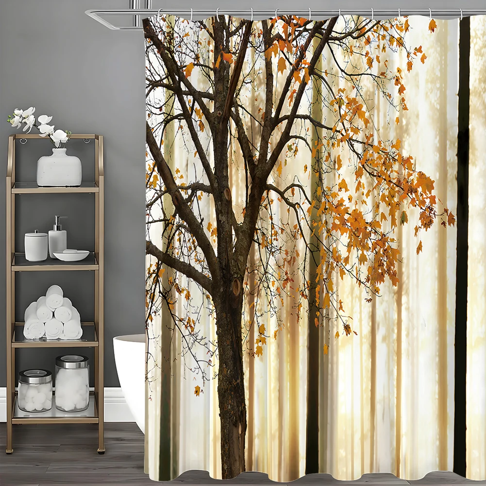 

Fall Tree Leaf Shower Curtain, Bathroom Decorative Shower Curtain, Waterproof Shower Curtain with Hooks