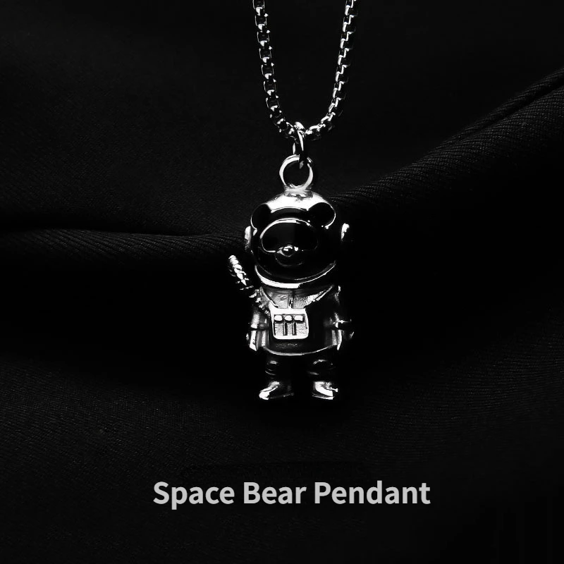 925 Silver Space Bear Necklace Men's Influx of Hundred Hip-hop Style Hot Top1 Gothic  Кольца  Necklace