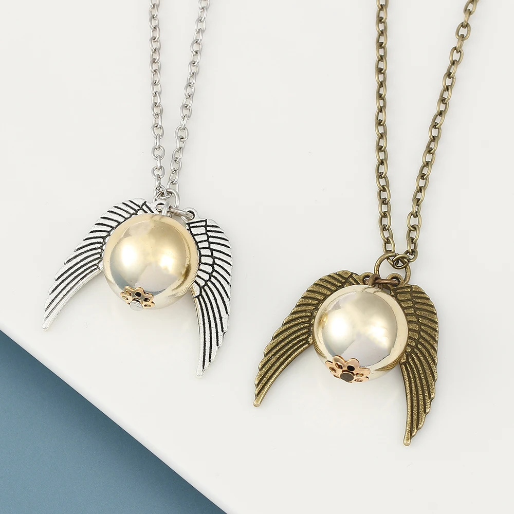 Harry Potter Golden Snitch Necklace Hogwarts Magic School Gold Silver Color Metal DIY Pendant Accessory Necklace Fans Collection