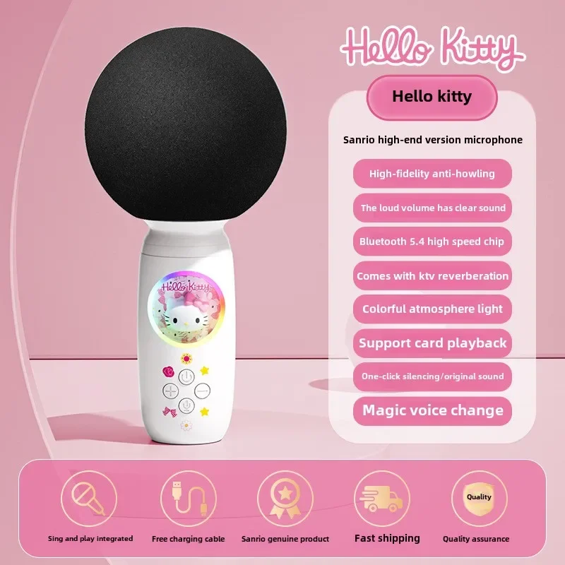 Sanrio kuromi mini máquina de karaokê para crianças e adultos portátil alto-falante microfone sem fio para casa ktv presentes de aniversário