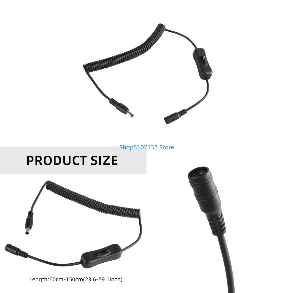 87HD Retractable 5.5x2.1mm Power Cable Wire with Switches for LED Lights and Speakers