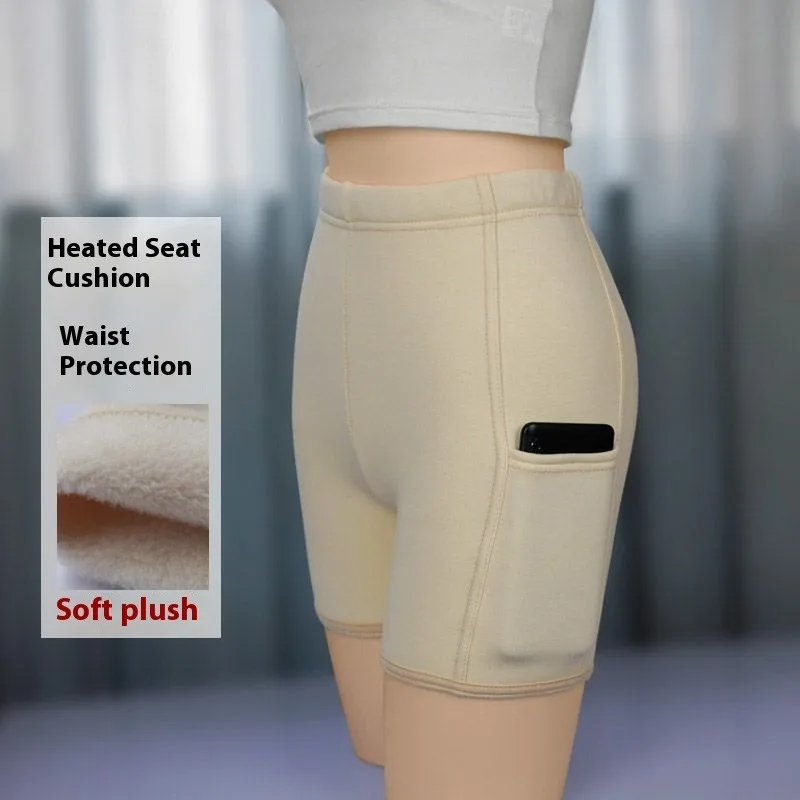 ‌ Short thermique doublé polaire pour femme, pantalon de sécurité antidérapant, sous-vêtements en coton, taille haute, superposition chaude, grande taille, confort d'hiver