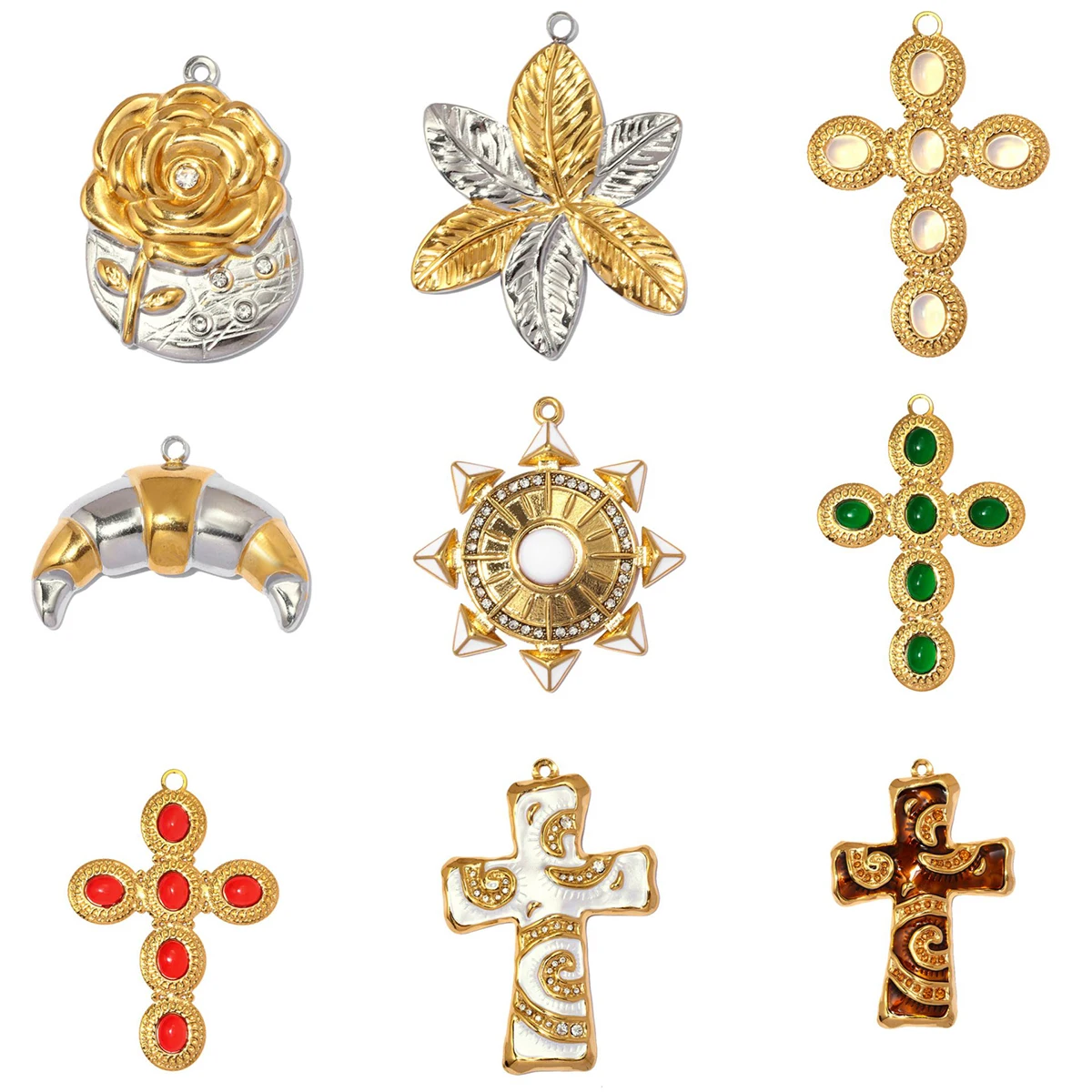 

3Pcs/Lot Stainless Steel Flower Charms DIY Earring Cross Moon Necklace Pendants for Fashion Jewelry Making Wholesale