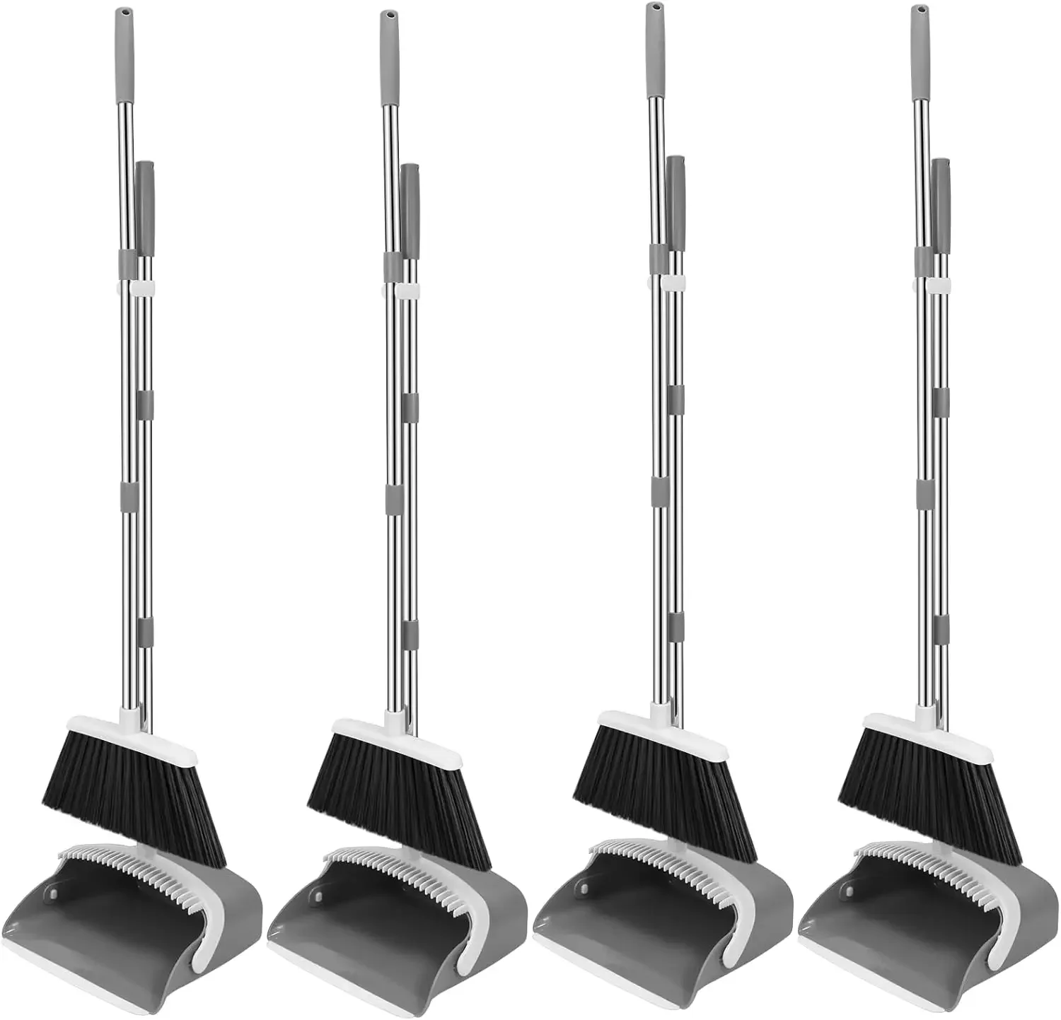 

Adjustable Long Handle Broom Dustpan Set With Hair Cleaning Teeth For Home Kitchen Office Hall Floors 4 Pack Grey White