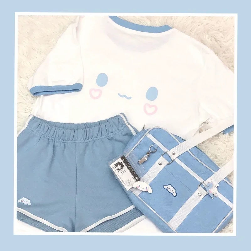 Sanrio Cinnamoroll Gym Suit Summer Clothes Sportswear Suit Student Cartoon Sweet Short-sleeved Summer Loose Girl Two-piece Suit