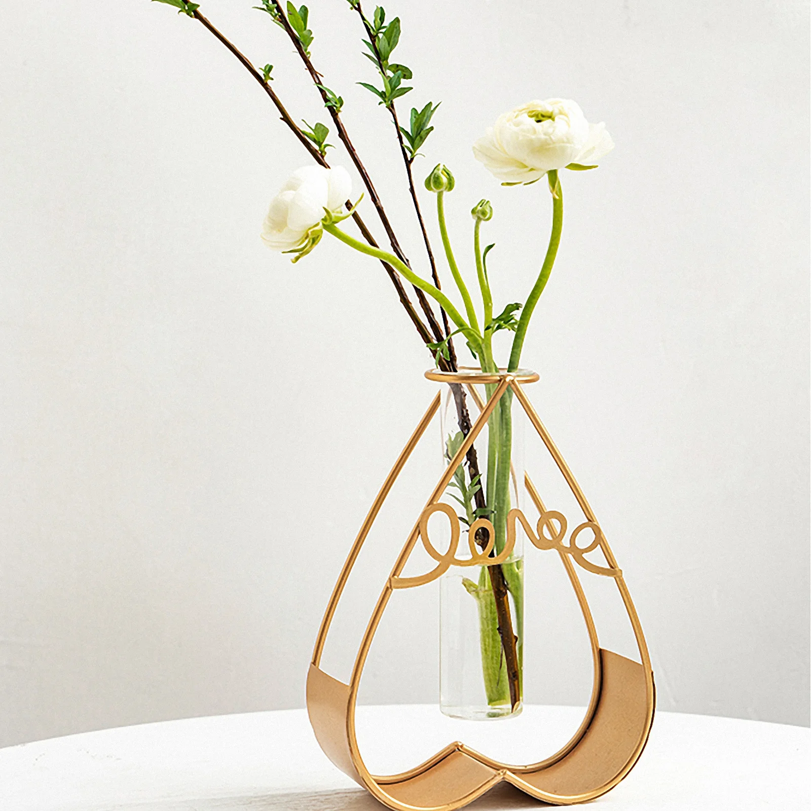 

Glass Tube Vase Heart Shape Iron Rack Unique Hydroponic Planter High Low Temperature Resistant Easy Clean Glass Plant Tube