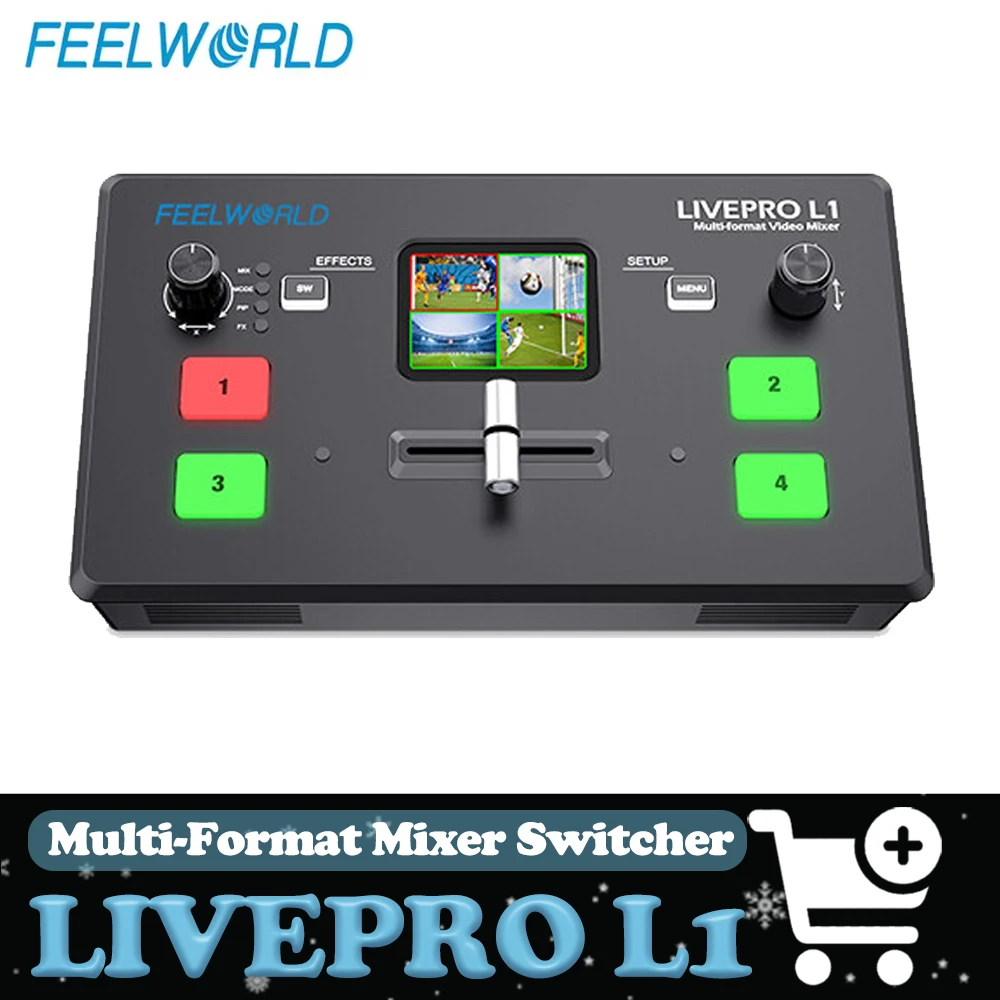 

Видеомикшер-коммутатор FeelWorld LIVE PRO L1 Quad HDMI, мультиформатный, 7,5-дюймовый, с USB и поддержкой прямой трансляции, с разъемом 1/4"-20