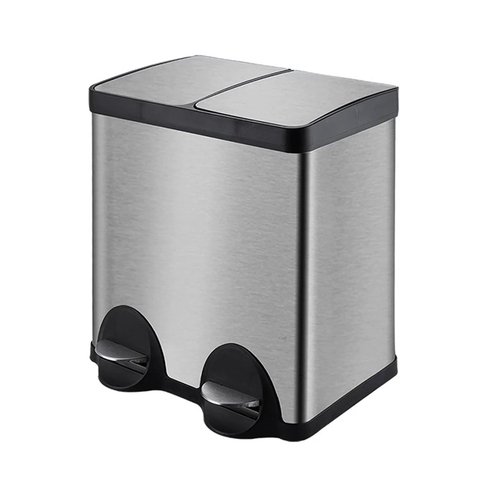 

Мусорное ведро из нержавеющей стали на 30 л с двумя отсеками, с плавно закрывающейся крышкой, бесшумной педалью и двумя внутренними контейнерами для дома