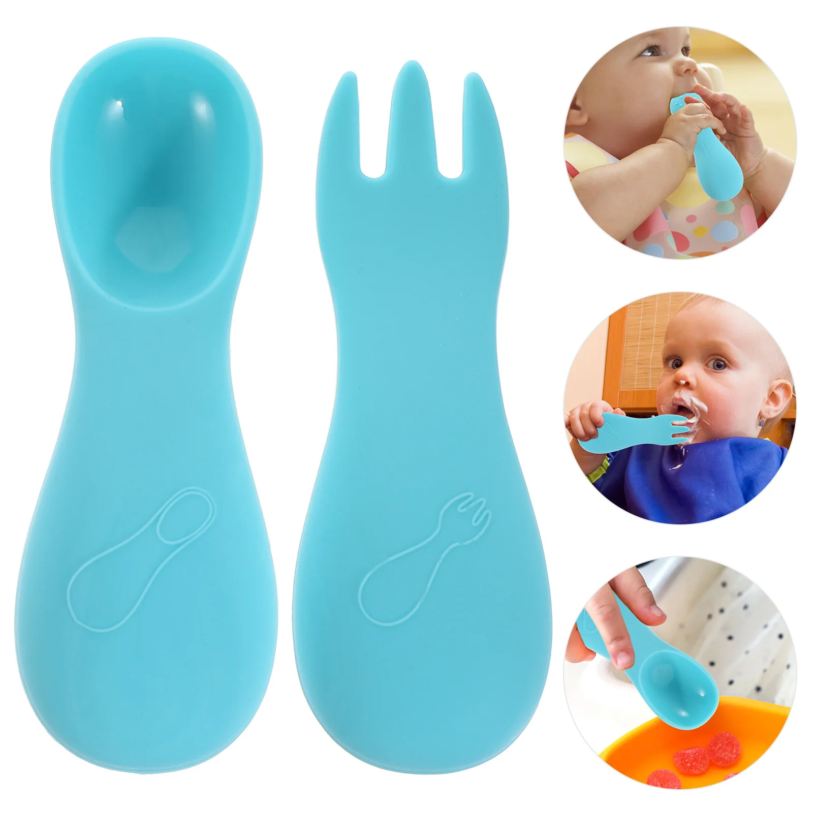 1 Zestaw Silikonowych Łyżek i Widelców dla Niemowląt, Bezpieczne Naczynia Dziecięce, Lekkie, Antypoślizgowe Gryzaki, Przybory do Karmienia, Naczynia dla Maluchów