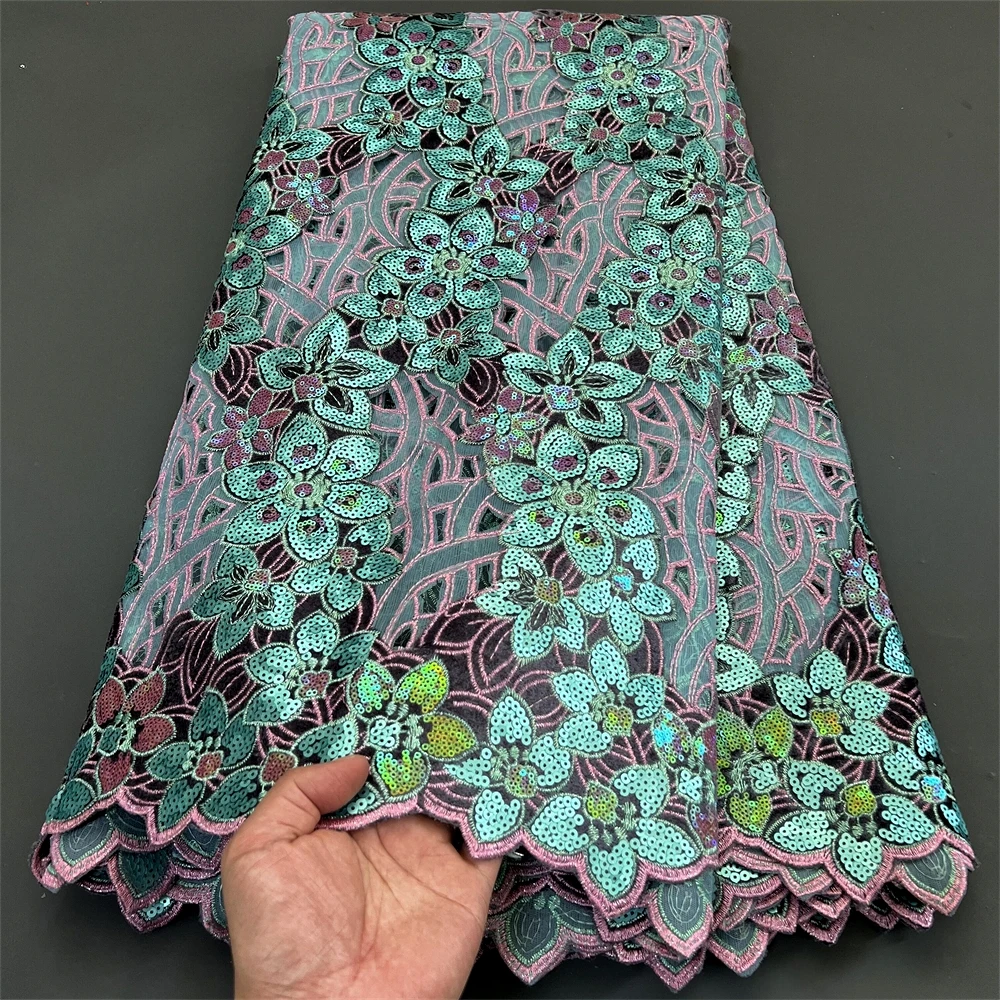 Nigerian Tulle Lace Fabric for Sewing, Wedding Dress, Chiffon Party Guipure, High Quality, Cotton, 5Yard, 2024 PS0032