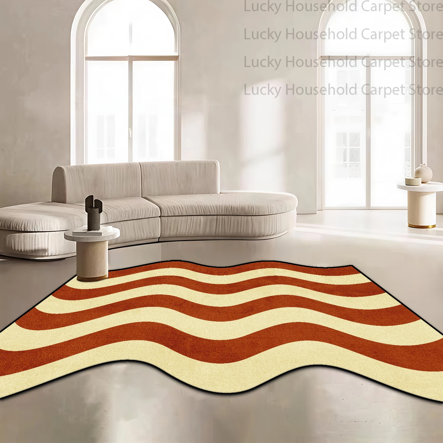 Modern Multicolor Wavy Irregular Shape Abstract Striped Carpet Living Room Rugs Soft Non-slip Washable Bedroom Large Floor Mat