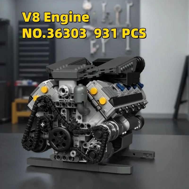 

Набор строительных блоков STEM Technic, 931 деталь, DIY-конструктор, №36303, двигатель V8, развивающие игрушки для мальчиков, подарок для детей