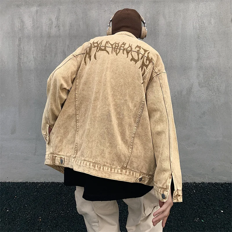 

Джинсовая куртка Waed для мужчин, весна-осень, коричневая, с вышивкой, рабочая одежда, приталенный крой, для активного отдыха, повседневная, для поездок на работу, спортивная