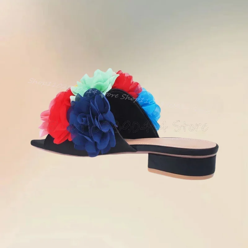 Colorful Appliques Decor Open Toe Slippers Slip On Women Shoes Chunky Heels Fashion Party Feast Banquet 2025 Zapatos Para Mujere