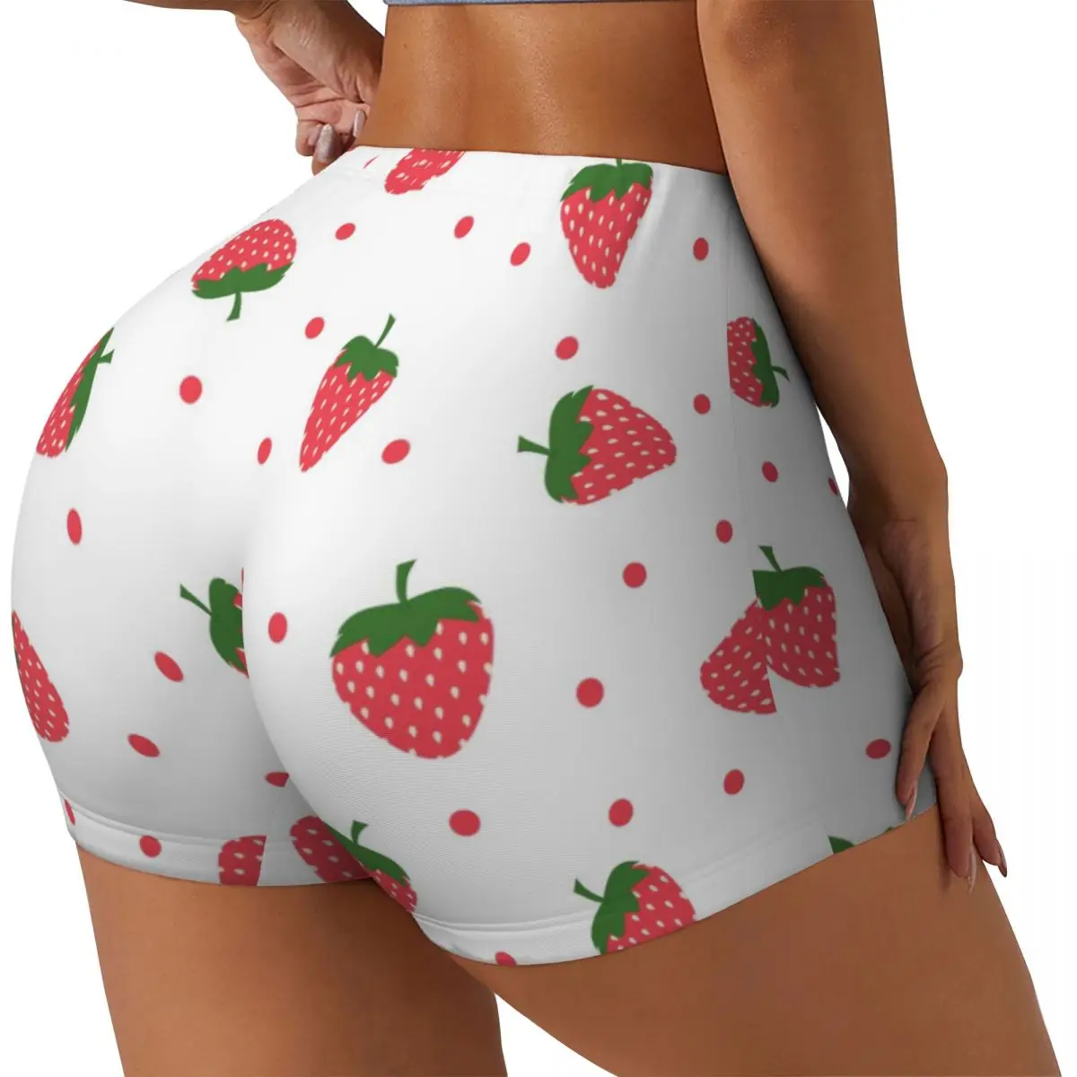 Push Up Short Elasticity Scrunch Butt Bright Strawberries And Dots Running Shorts Sports Shorts Womens Clothes Gym