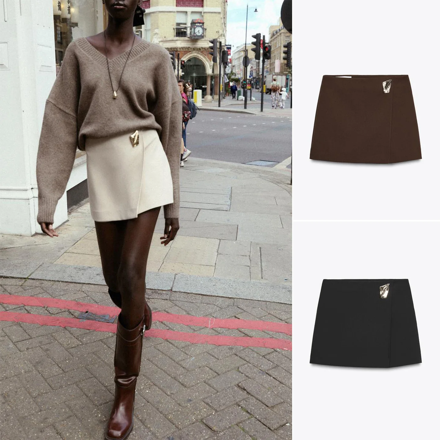 

Fall New Arrival High Waist Asymmetric Metal Decoration Casual orts Women's Faion mat Sle Stand Fit A-Line Skirt