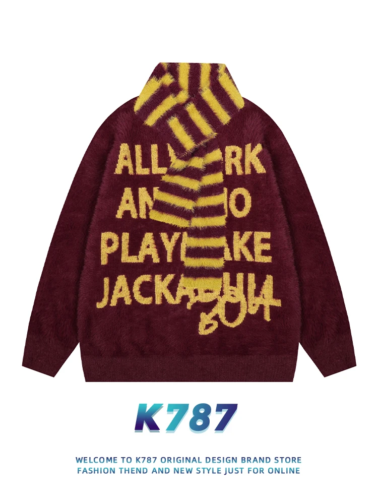 

K787 Knitted Sweater Letter Print Yellow Red Color Aosphere Feeling Chinese Zodiac Year Couple Sweater Scarf ex Casual ...