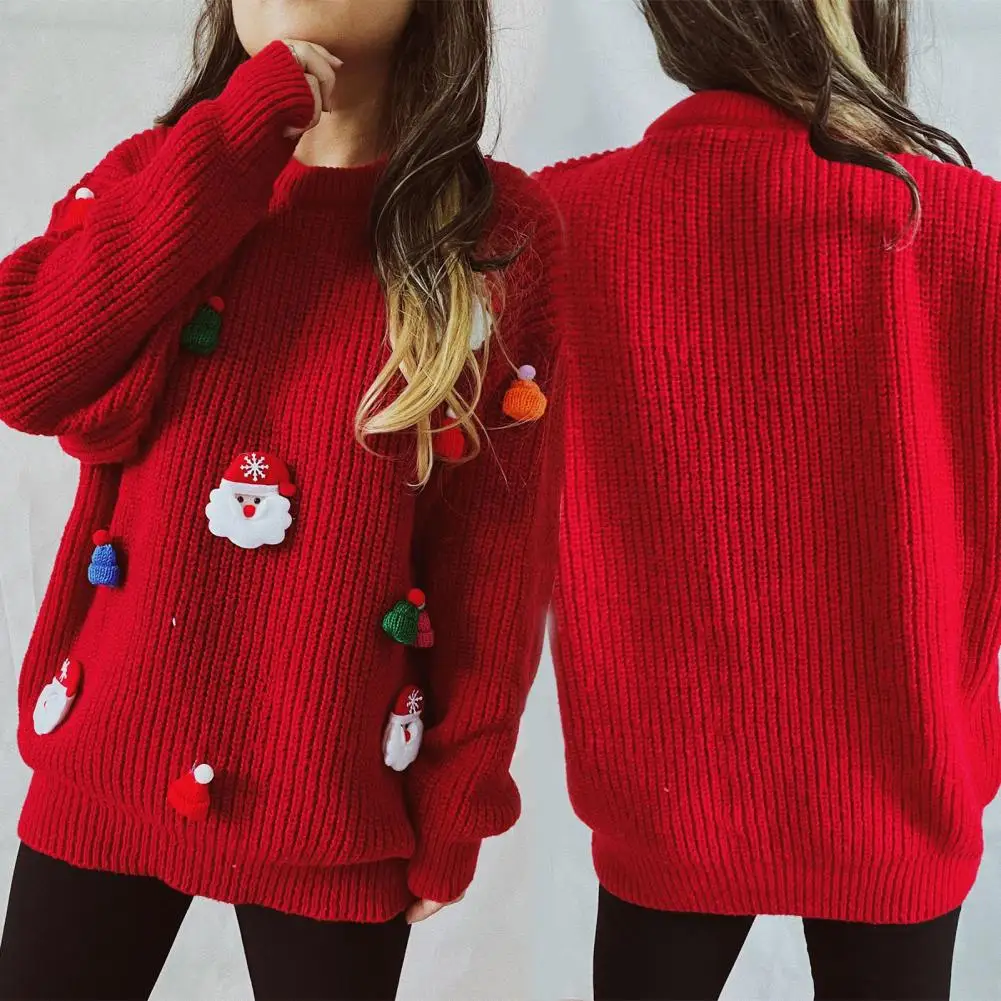 Loose Style Women Sweater Solid Color Knit Sweater Festive Santa Claus Christmas Sweater for Women Autumn Winter Jumper Pullover