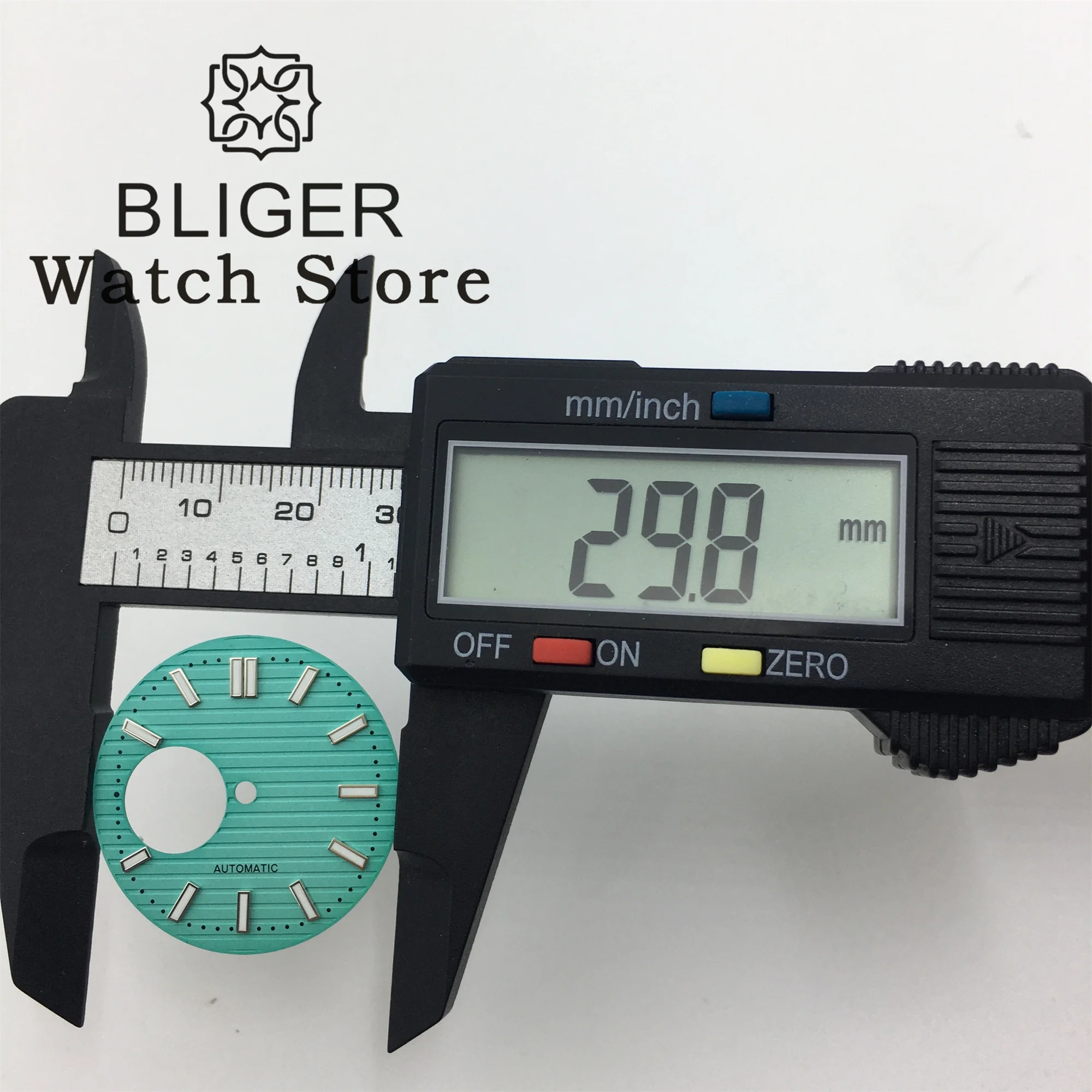 BLIGER-esfera de reloj de 29,8mm, color azul, marrón, negro, plateado, verde, ajuste luminoso, movimiento NH38