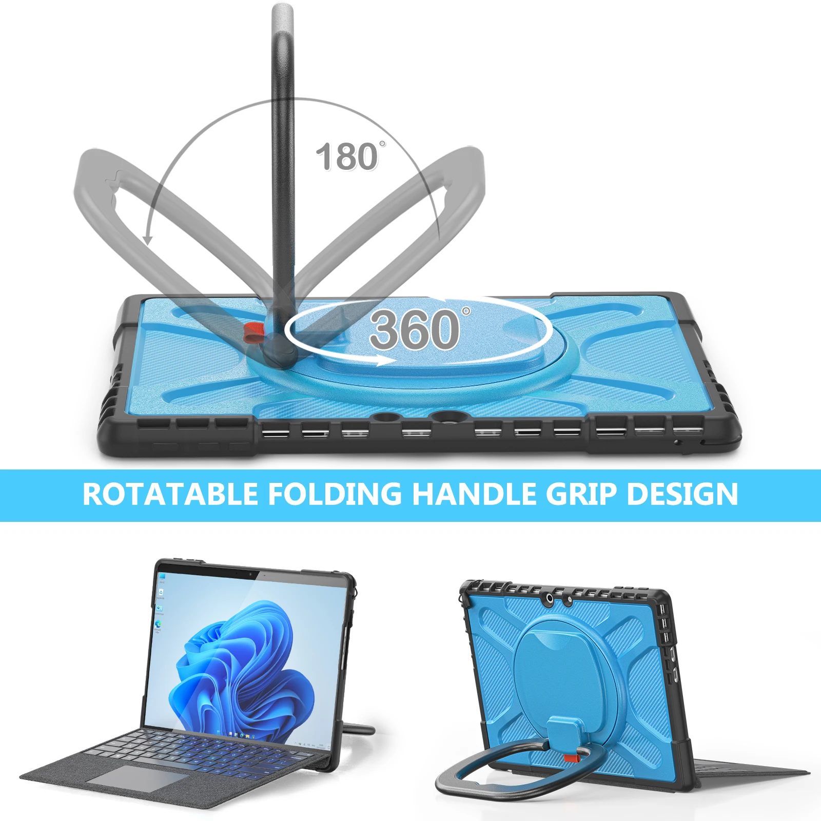 Capa resistente para microsoft surface pro 11 10 9 capa de suporte híbrido com alça, suporte de conexão de teclado 13 polegadas funda