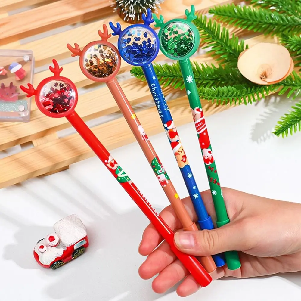 Pen Black Ballpoint Cartoon Sequins Writing Pen Pressable Pens Christmas Stationary Supplies Christmas Gel Pens Signing Pen