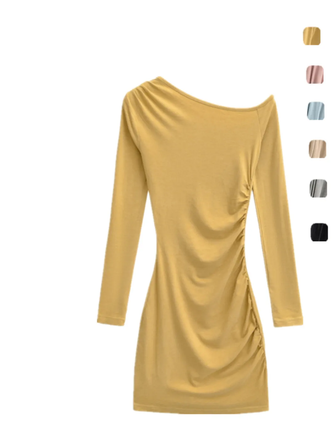 

Sexy oulder Bared Long Sve Protein Fce Dr with Pleats Warm Bodycon ort Skirt Design Trendy Girl Sle Daily Wear