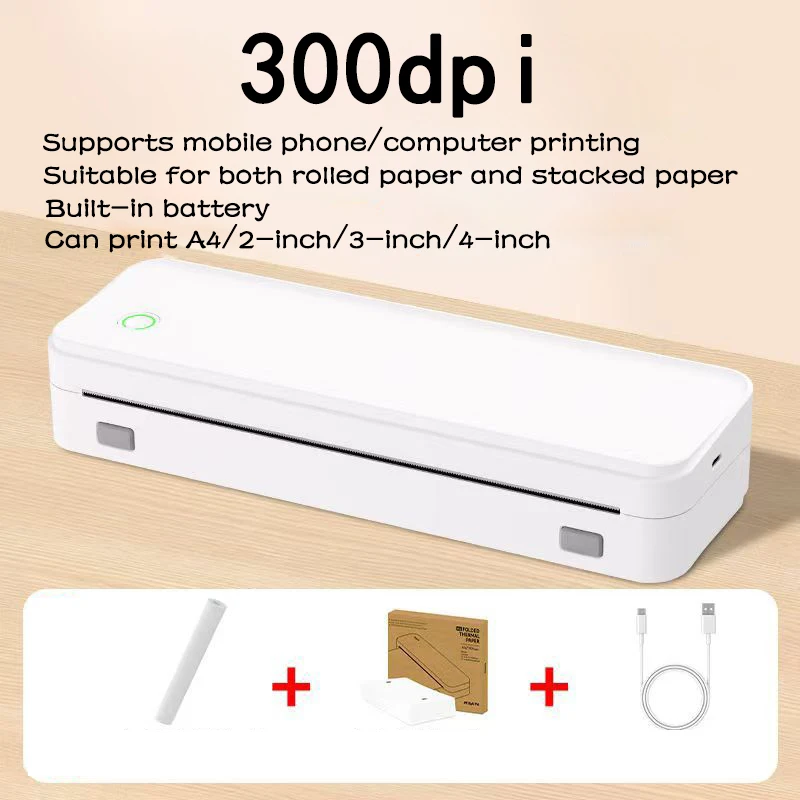 طابعة حرارية مكتبية محمولة مقاس A4/2/3/4 بوصة، طابعة بلوتوث لاسلكية عالية البطارية قابلة لإعادة الشحن