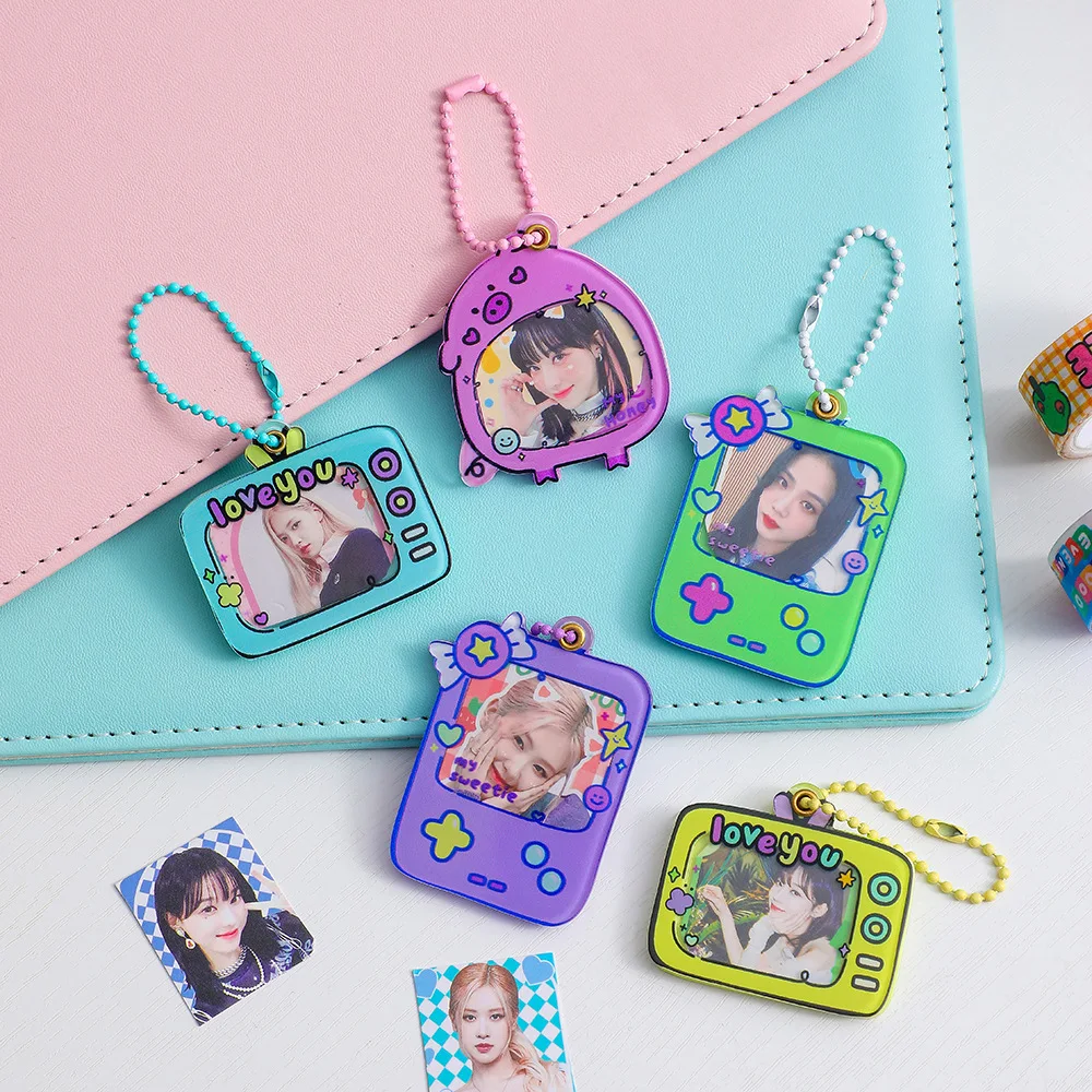 1Pc Korean Cute Cartoon Game Machine Shape Acrylic Card Holder Kawaii Kpop Idol 1-Inch Photocard Display Bag Key Chain Pendant