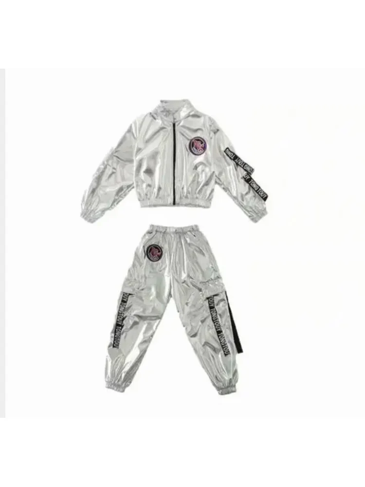 1 set/lotto Boy girl Hip-hop Set colore argento Jazz Dance Costume bambini Performance jazz Clothes Costume da ballo