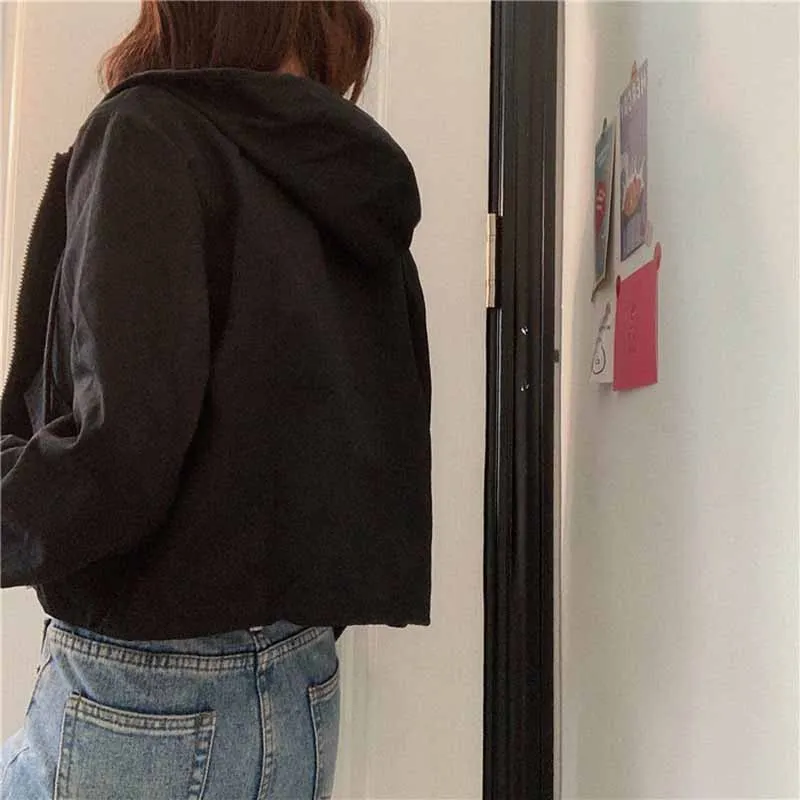 Damskie kurtki basic z daszkiem, krótkie, wiosenne, w stylu preppy, proste, wygodne, codzienne, zapinane na zamek, codzienne, dla nastolatek, uniwersalne, popularne, w stylu koreańskim.