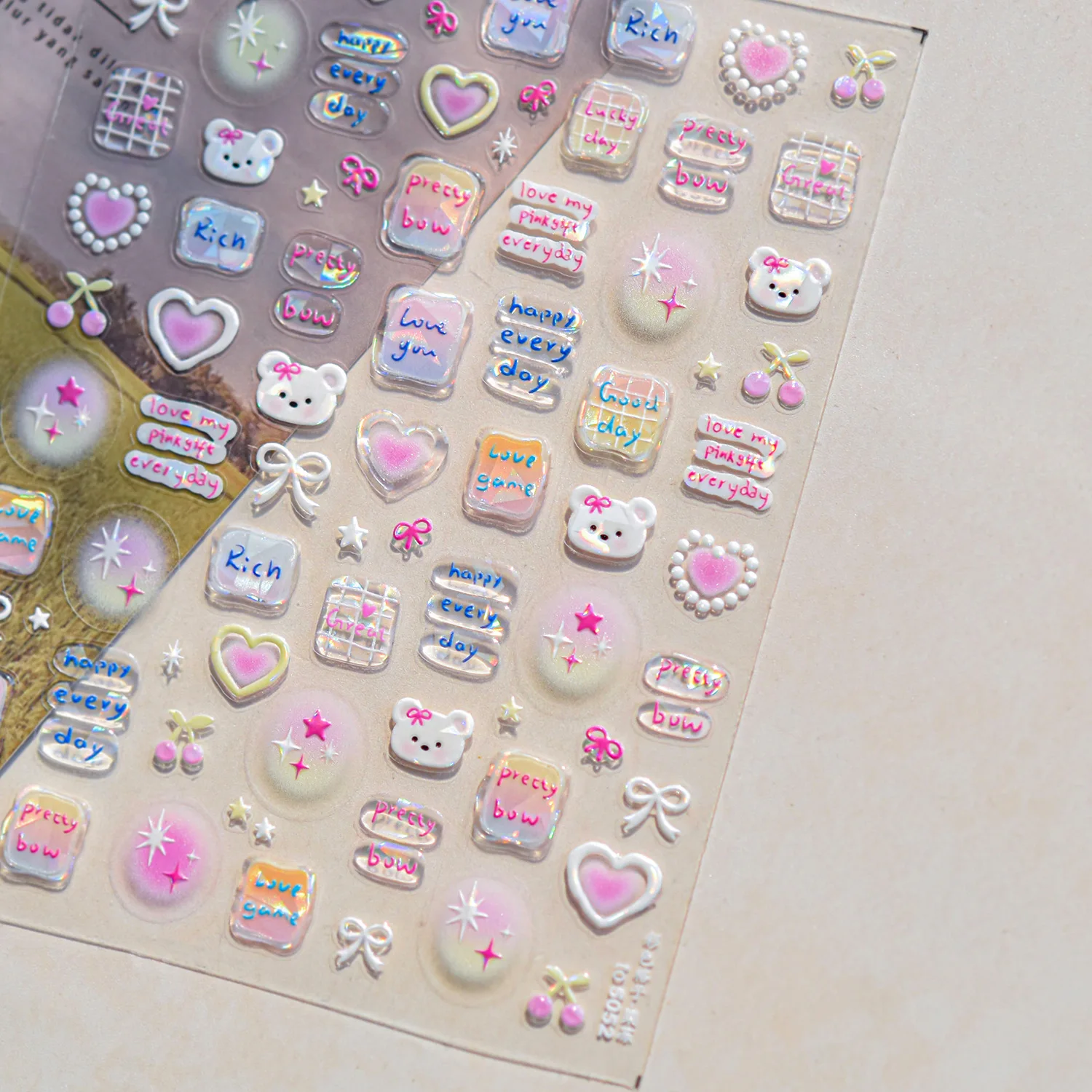 Balloon Puppy Jelly 5D Nail Art Stickers 3D Cute Love Bows Cherry Adhesive Nail Stickers Manicure Decals DIY Nail Accessories