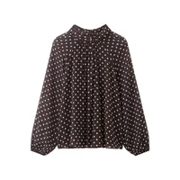 2026 Elegant Women Polka Dot Blouse, Spring Bow Tie Lantern Sleeve Layered Neck Chiffon Shirt, Casual Daily Office Top - Image 5