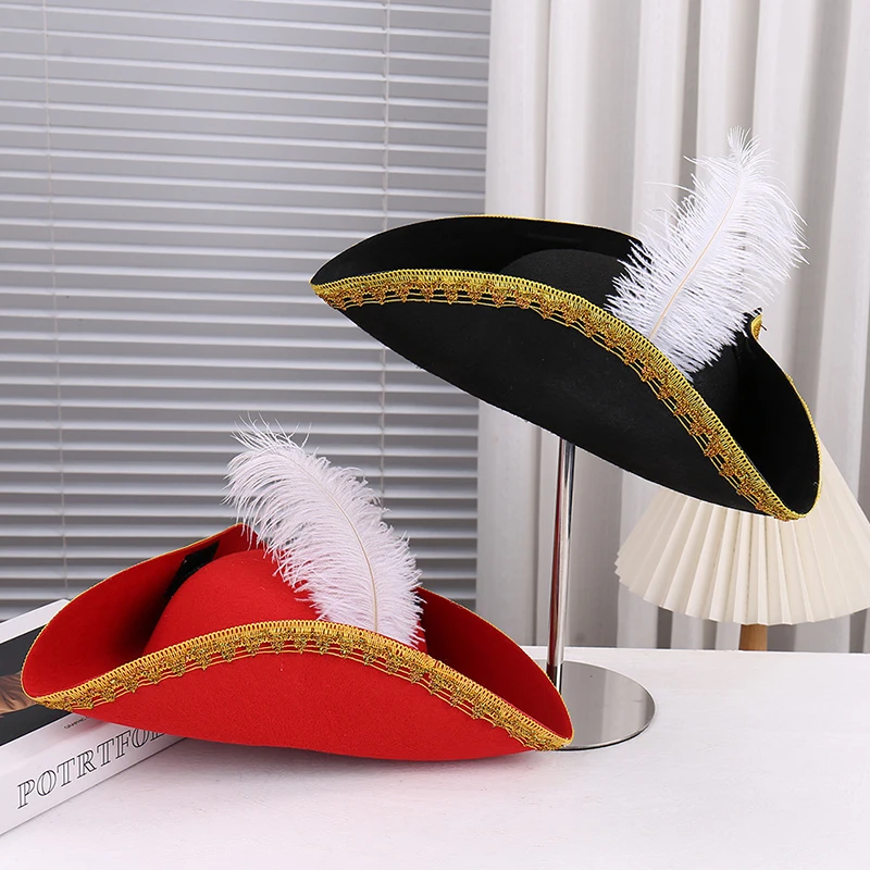  Fashion Retro Creative Feathers Pirate Hat Cosplay Pirate Cap Captain Hats Halloween Carnival Party Costume Props Holiday Gif