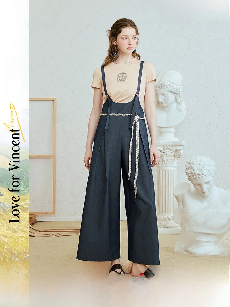 

Casual Floral Print High Waist Denim Overalls Women's Summer 2025 Street Sle Belted Wide Leg Pants Faionable Belt