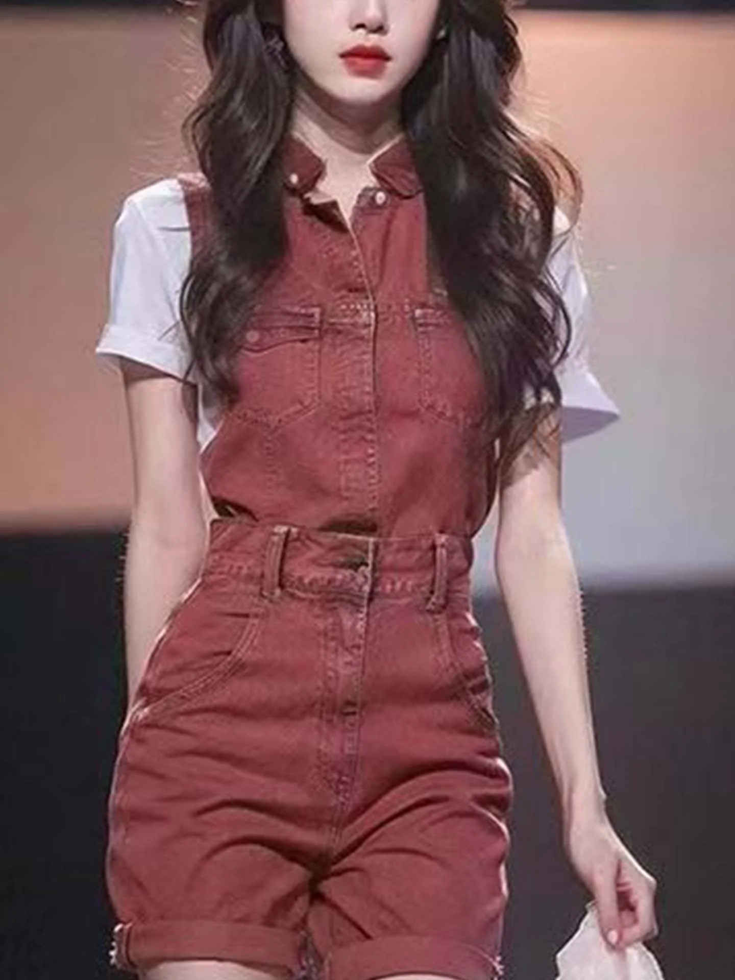 

Sweet Cool Denim Onesie ort Pants for Women Summer New Sle High Waist Straight Leg Jeans Suit Faionable Slimming Effect