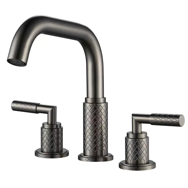 Black 59# Brass Double Handle 3 Hole Basin Faucet Brushed Gold Split Faucet Gun Grey 3 piece Set Basin Faucet Bathtub Faucet